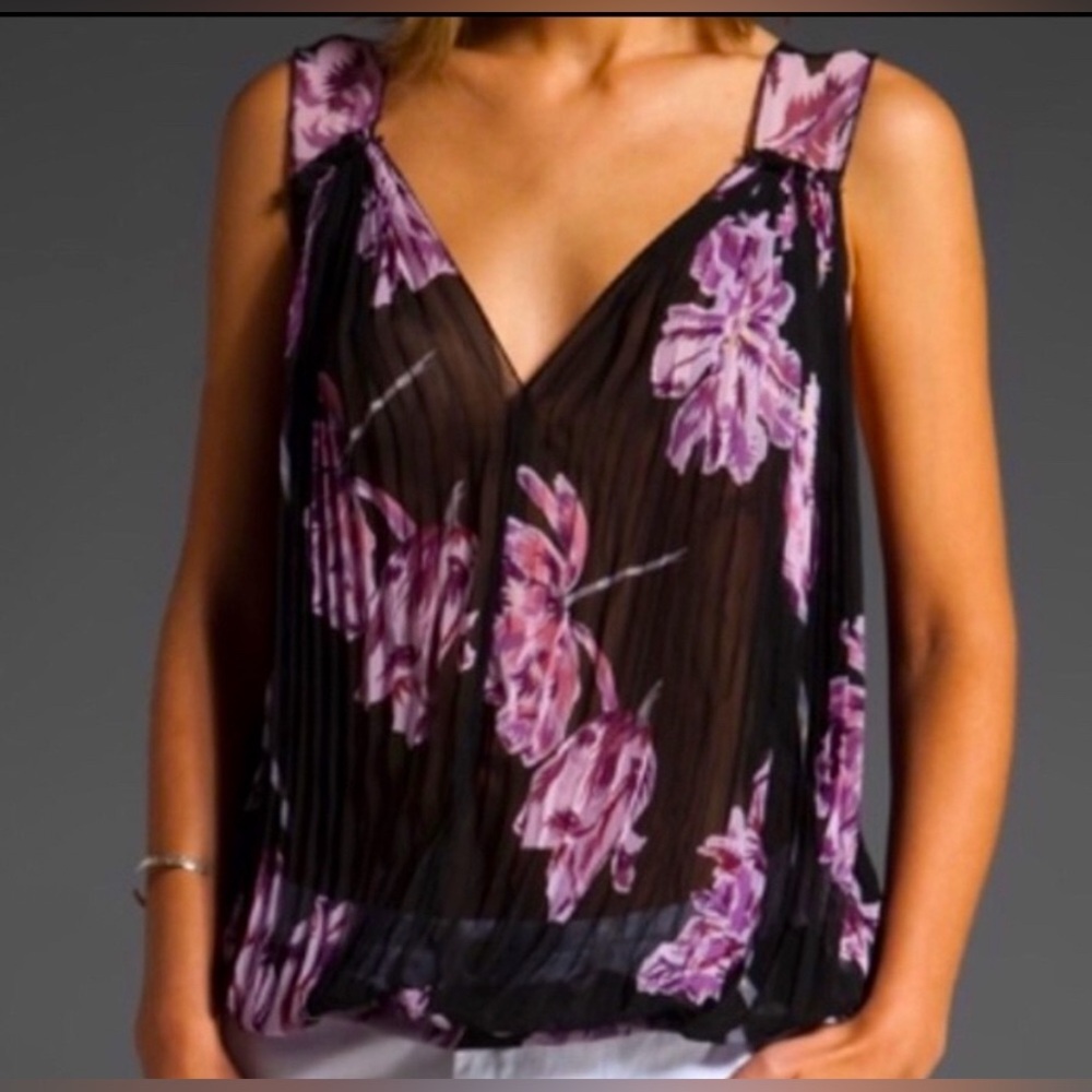 Free People Hibiscus pleated sheer sleeveless top